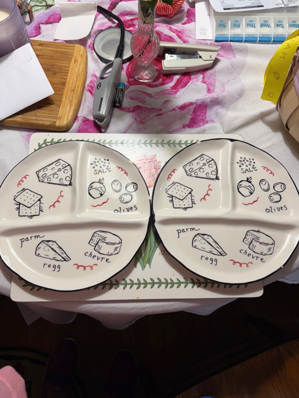 Ceramic Sectioned Snack Plate - Cream with Black Sketch Design